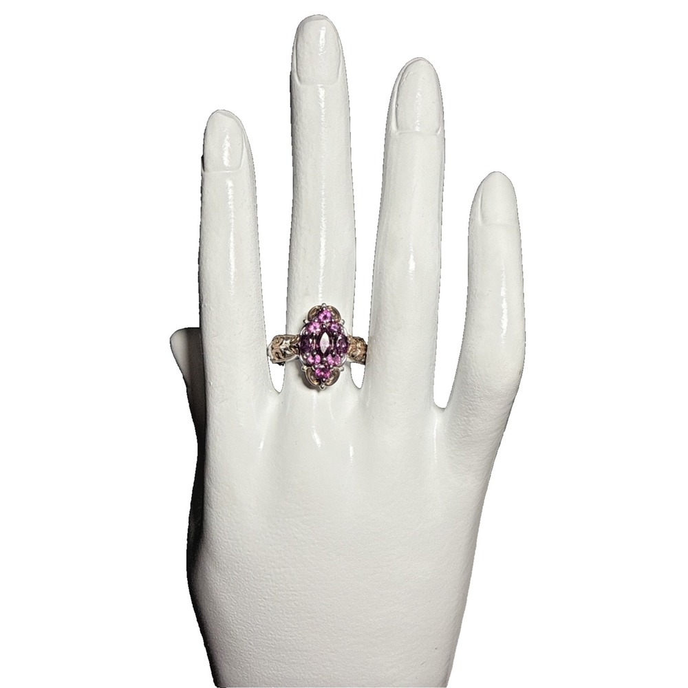 Michael Valitutti 925 Sterling‎ Silver Two Tones Garnet Cluster Ring J-9P